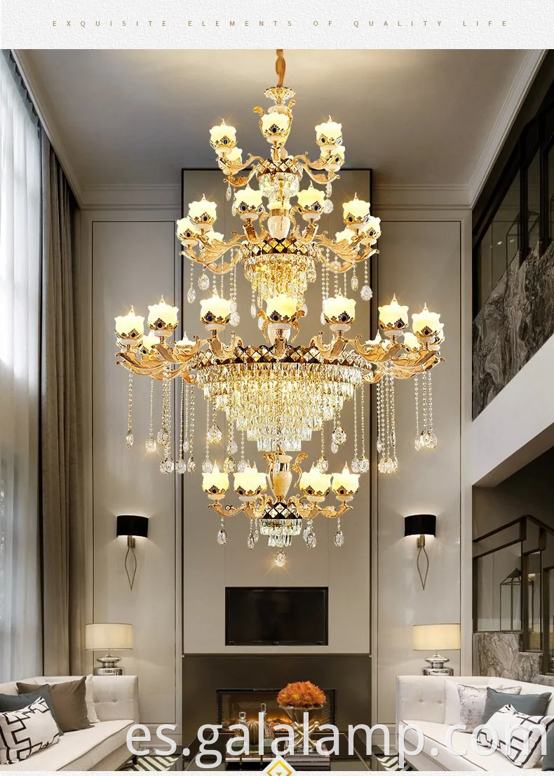 Jade natural de lujo europeo, lámpara de araña de cristal, faros de la sala de estar de villa